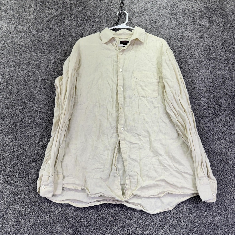Express Shirt Mens Large White Linen Long Sleeve Button Up Casual Lightweight